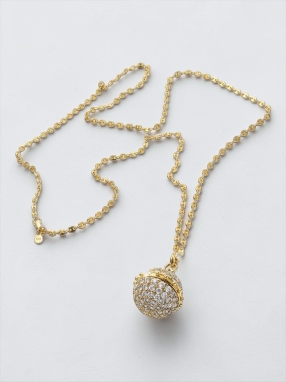 J.Crew Gold Pavé Crystal Orb Pendant Necklace Long Chain NWOT